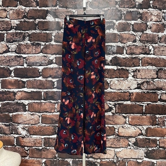 Leith Pants Blue Red Floral Palazzo Wide Leg Pull On Size XS - Picture 3 of 11